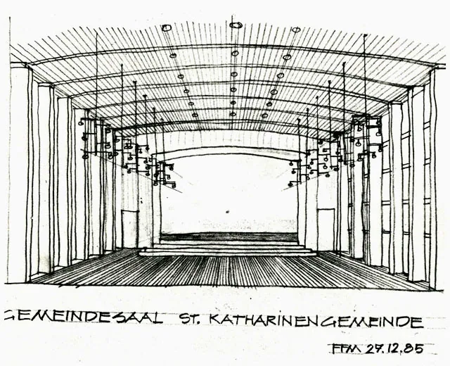 Skizze Leuchten Gemeindesaal (1985)